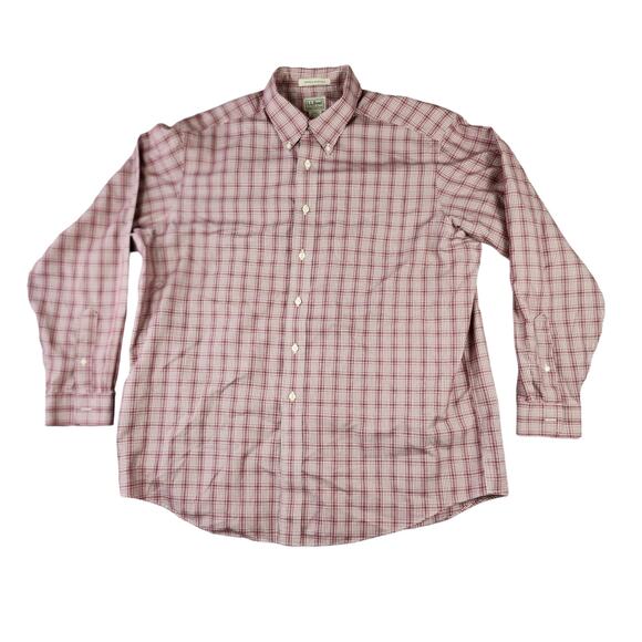 LL Bean L/S Button Down Shirt Red and White Wrinkle Resistant Size XL - Picture 1 of 8